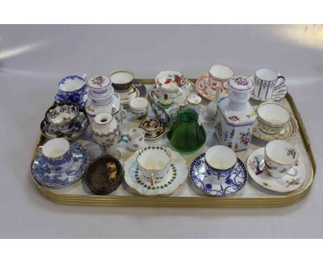 Tray lot with cabinet cups and saucers, miniature vases, etc