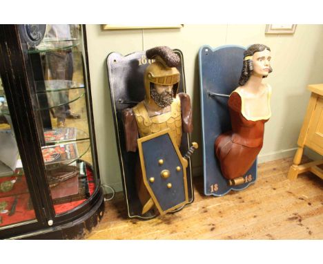 Pair painted theatre props of a gladiator and a maiden