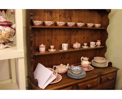 Fifty Four piece Spode Red Tower tea and dinner service, six blue and white plates and bowls and pair Myott mugs