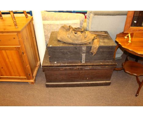 Pine trunk, tool box and tools and bag of tools
