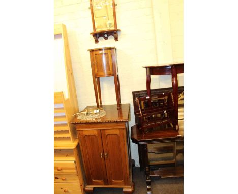 1920's mahogany double door pedestal cupboard, mahogany bow front pedestal and wall mirror (3)