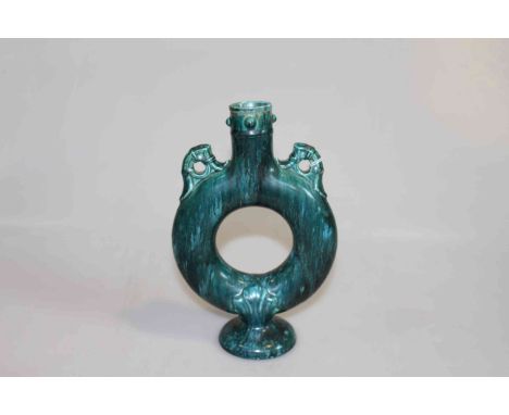 Royal Worcester blue glazed art pottery ring vase