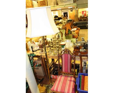 Brass triform telescope standard lamp and shade