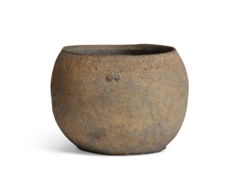 A Chinese grey pottery impressed cup with cloth decorationWarring States periodWith flat base and gently rounded sides, decor