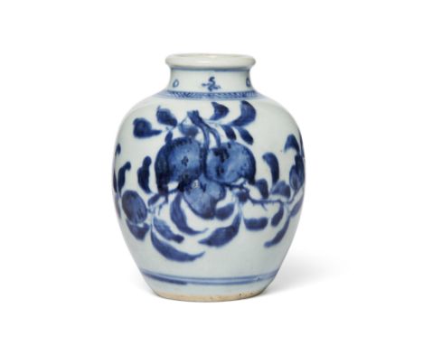 A Chinese blue and white 'peaches and finger citron' jarQing dynasty, 18th/19th centuryBoldly painted with fruiting branches 