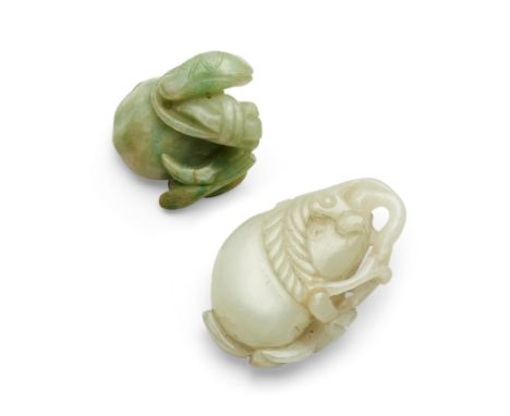 A Chinese white jade carving of an aubergine and a Chinese jadeite carving of a lotus podQing dynasty, 18th/19th and 19th cen