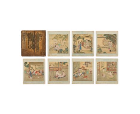 Chinese school (18th/19th century)Amorous couplesInk and colour on silk, seven paintings mounted as album leaves, each leaf s