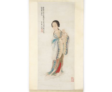 Wang Yugang'A portrait of Diaochan'Ink and colour on paper, signed with three seals of the artist, hanging scroll.70 x 30cm. 