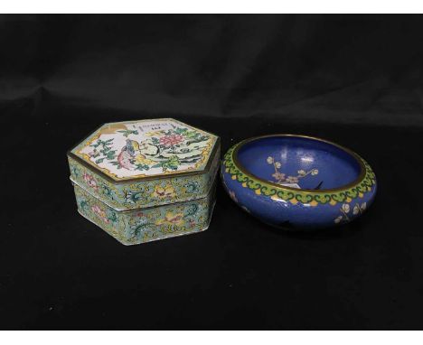 ENAMEL BOX and a cloisonne bowl (2)