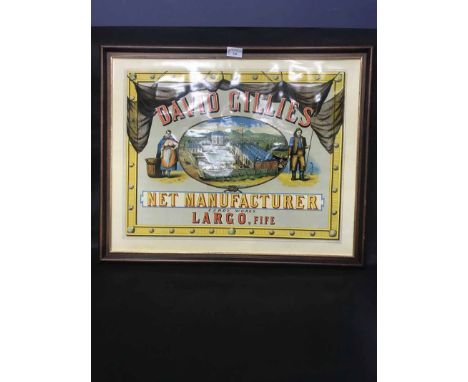 EDWARDIAN ADVERTISING POSTER advertising net manufacturer David Gillies, framed