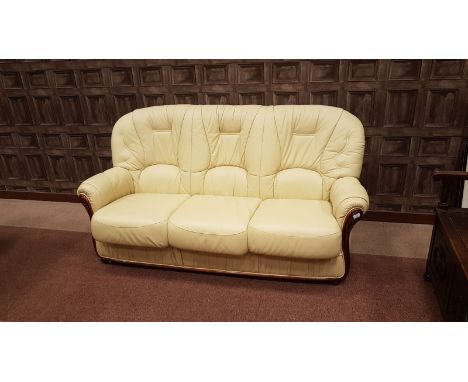 MODERN CREAM LEATHER SOFA AND FOUR MATCHING ARMCHAIRS