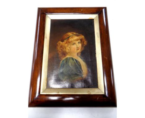 An antiquarian oil on canvas, portrait study of a girl, signed E. Sneath, 19.5 x 30 cm, framed 