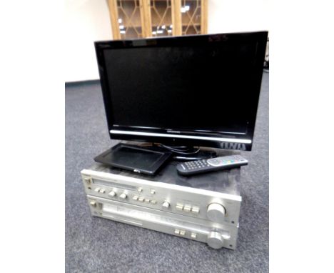A Grundig 19'' LCD TV DVD with remote together with a digital photo frame and two hifi separates, a Panasonic amplifier SU-28