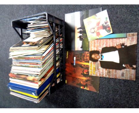A crate containing large quantity of vinyl LPs, LP box sets and 45s to include Michael Jackson, Abba, 70s 80s, easy listening