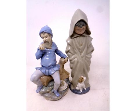 A Nao figure, Pigmy with apple, together with a further Nao figure, boy in cloak  