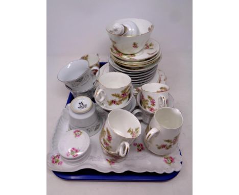 A tray containing 18 pieces of 19th century hand painted china together with further mandarin china cups and saucers, and a p