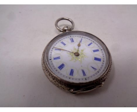 A continental silver and enamel fob watch 