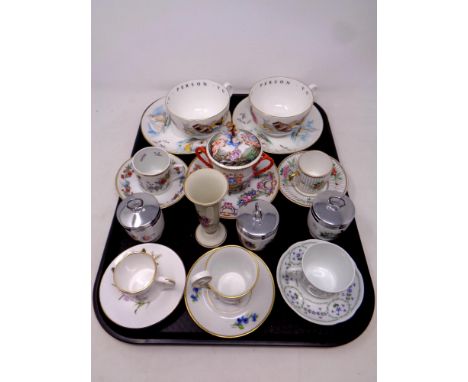 A tray containing assorted ceramics to include teacups and coffee cans and saucers by Royal Grafton, Limoges, Royal Worcester