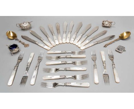 A Collection of Assorted Silver and Silver Plate, the silver including a pair of Victorian silver-gilt Rennaissance-style spo