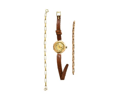 A Rolex Lady's 9 Carat Gold Wristwatch and Two Watch Bracelets stamped 9ct and a small clasp stamped 375, (4)