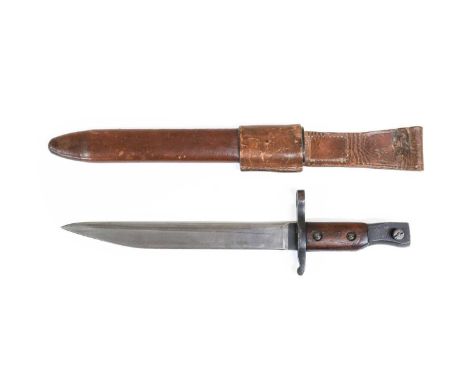A Ross Rifle 1910 Mark II Bayonet, with unmarked steel blade, the squared off steel pommel stamped ROSS RIFLE CO/QUEBEC 1907,