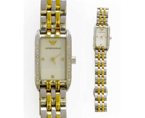 A Lady's Bi-Metal Diamond Set Emporio Armani Wristwatch, with Armani box and booklets