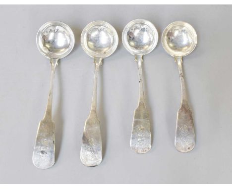 A Set of Four William Scottish Silver Toddy-Ladles, by David Crichton Rait, Glasgow, 1830, Fiddle pattern, engraved with a cr