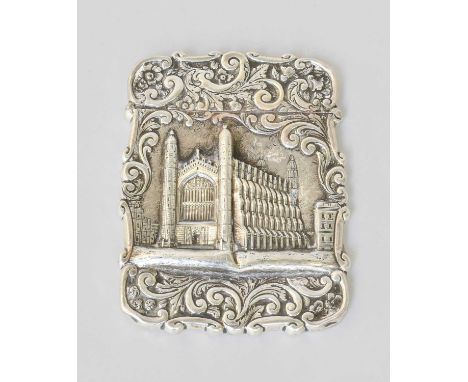 A Victorian Silver 'Castle-Top' Card-Case, by Hilliard and Thomason, Birmingham, 1851, oblong, the front stamped with a view 