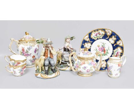 A Samson of Paris Porcelain Plate, in the manner of Worcester, a continental floral painted and gilt tea service, and two Cap