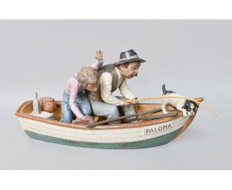 A Lladro Porcelain Figure Group "Fishing With Grandpa", model number 2351, 40cm long