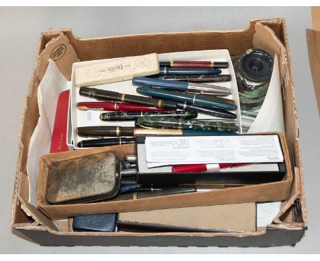 Collection of Mid 20th Century and Later Fountain Pens, including Burnham 55, Conrad Stewart, Waterman and Parker pens, inkwe