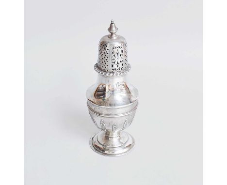 A Victorian Silver Caster, by Mappin Brothers, London, 1897, baluster, the lower body applied with cut-card decoration, the c