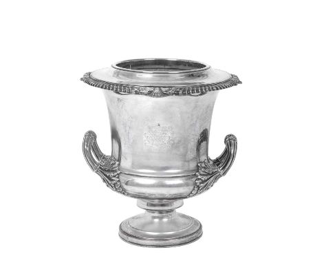 An Old Sheffield Plate Wine-Cooler, Collar and Liner, Apparently Unmarked, First Quarter 19th Century, campana-shaped and on 