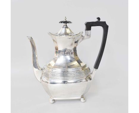 An Edward VII Silver Coffee-Pot, by Walker and Hall, Sheffield, 1908, in the George III style, oblong and on four ball feet, 