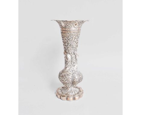 An Indian Silver Vase, Apparently Unmarked, Probably Kutch, Dated 1900, tapering and on spreading foot, chased overall with f