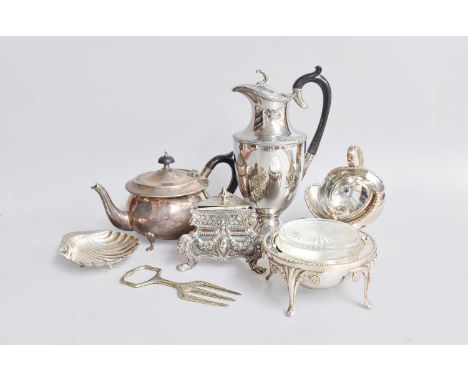 A Collection of Assorted Silver and Silver Plate, the silver including a three-piece condiment-set; a cigarette-case and a sh
