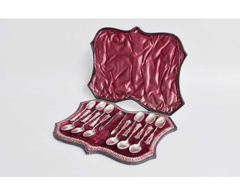 A Cased Set of Twelve Victorian Silver Teaspoons and a Pair of Sugar-Tongs En Suite, by James Deakin and Sons, Sheffield, 189