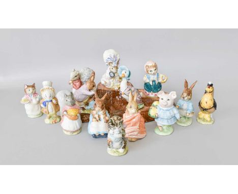 Beswick Beatrix Potter Figures, a BP-3 and a tree trunk display stand (one tray)
