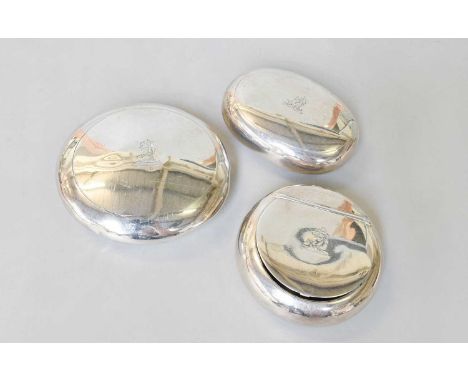Three 'Squeeze Action' Silver Snuff-Boxes, One by by A. and J. Zimmerman, Birmingham, 1895; One by Cornelius Joshua Vander, L