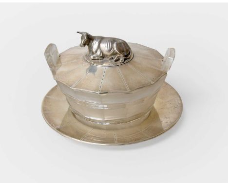 A William IV Frosted Glass Butter-Dish With Silver Cover and Stand, The Silver by Edward, Edward, John and William Barnard, L