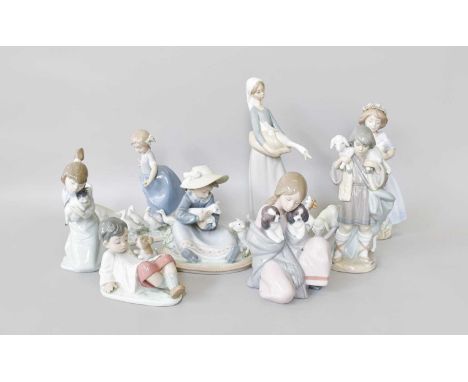 Various Lladro Porcelain Figures, including girls with geese and boy with puppy (one tray)Model 5469 lamb missing ear, otherw
