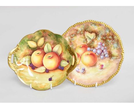 A Royal Worcester Fruit Painted Porcelain Plate, signed C. Burns, and with black backstamp, 24cm diameter, together with a Co