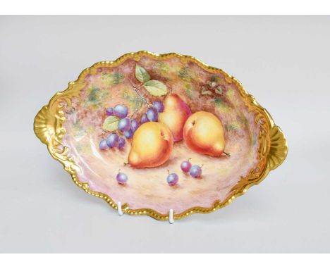 A Royal Worcester Fruit Painted Porcelain Dish, of oval form, signed Freeman, with black backstamp, 30cmGood condition throug