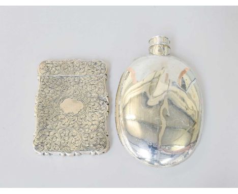 A Victorian Silver Card Case and a Victorian Silver Spirit-Flask, The Card-Case by Nathaniel Mills, Birmingham, 1850, The Spi