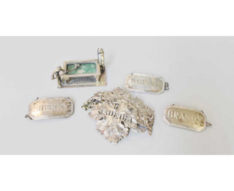 A Collection of Assorted Silver, comprising a vine-leaf wine or decanter-label, pierced for Madiera, by Charles Reily &amp; G