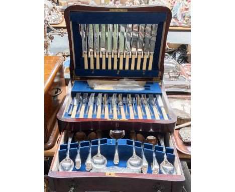 A Silver Plate Table Service, 20th Century, Old English pattern, comprising4 table-spoons12 table-forks12 dessert-spoons12 de