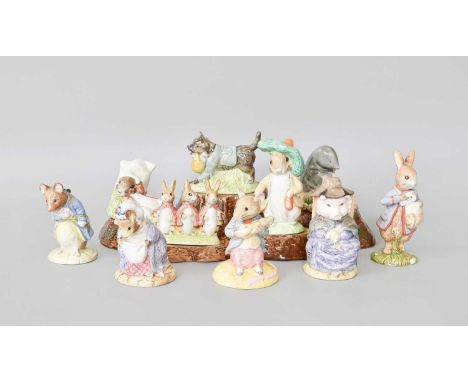 Beswick Royal Albert Beatrix Potter Figures and a tree trunk display stand (one tray)