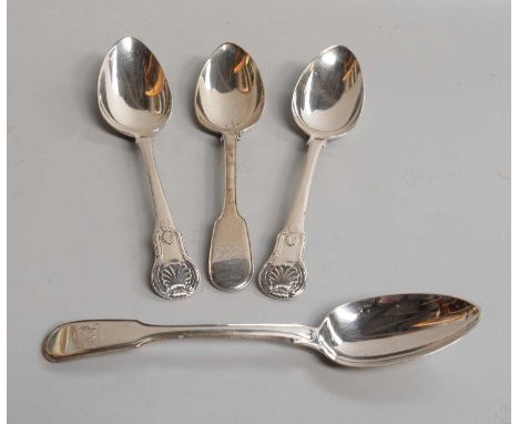 A Pair of George III and a Pair of Victorian Silver Table-Spoons, the first pair by William Bateman, London, 1817, King's pat
