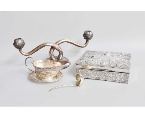 A Collection of Assorted Malaysian White Metal, comprising a cigarette-box, engraved 'Ainching Estate Semenyih 1956', further