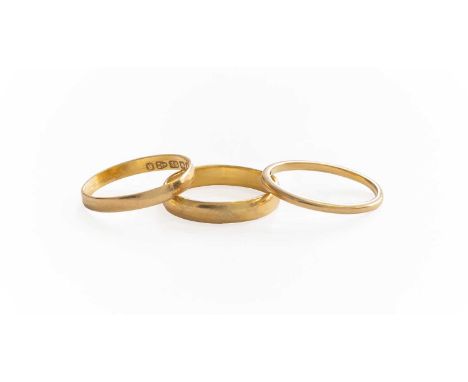 Three 22 Carat Gold Band Rings, all finger size RGross weight 8.0 grams.